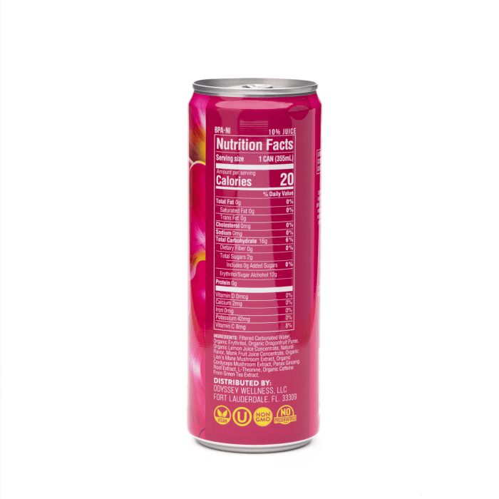Odyssey Mushroom Energy + Focus Elixir - Dragon Fruit Lemonade - Can Side