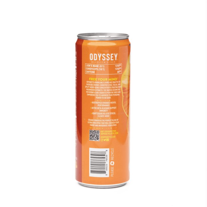 Odyssey Mushroom Energy + Focus Elixir - Orange Ginger - Can Back