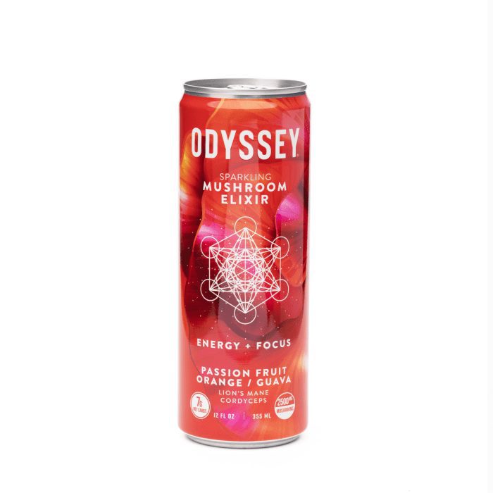 Odyssey Mushroom Energy + Focus Elixir - Passion Fruit, Orange, Guava - Can Front
