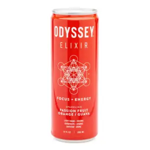 Odyssey Mushroom Focus + Energy Elixir - Sparkling Passion Fruit, Orange And Guava (4 Pack) - Can Front
