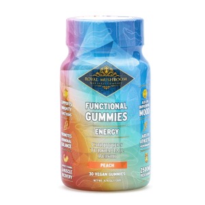 Royal Mushroom Energy Mushroom Mix Gummies - Peach (30 count) - Bottle Front