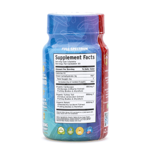 Royal Mushroom Energy Mushroom Mix Gummies - Peach (30 count) - Bottle Side