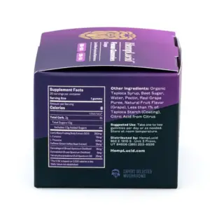 Hemplucid Focus Mushroom Gummies – Grape (450 mg Total CBG + 150 mg Total CBD) - Box Back