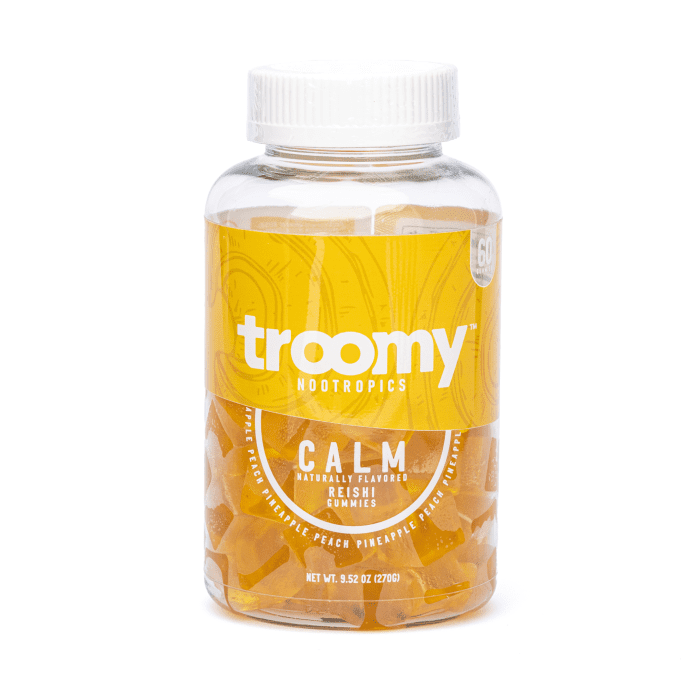 Troomy Nootropics Calm Reishi Mushroom - 60 count - Pineapple Peach - Bottle Front
