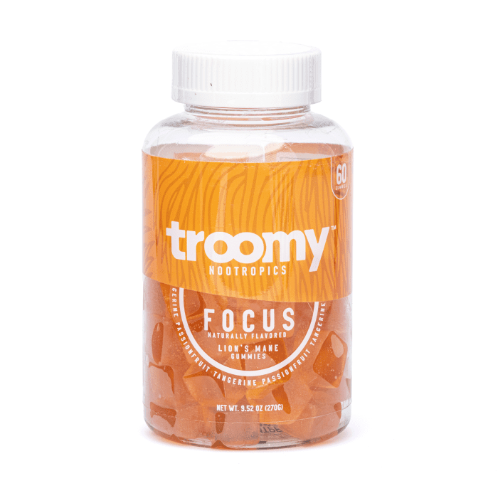 Troomy Nootropics Focus Lion’s Mane Mushroom - 60 count - Passionfruit Tangerine - Bottle Front