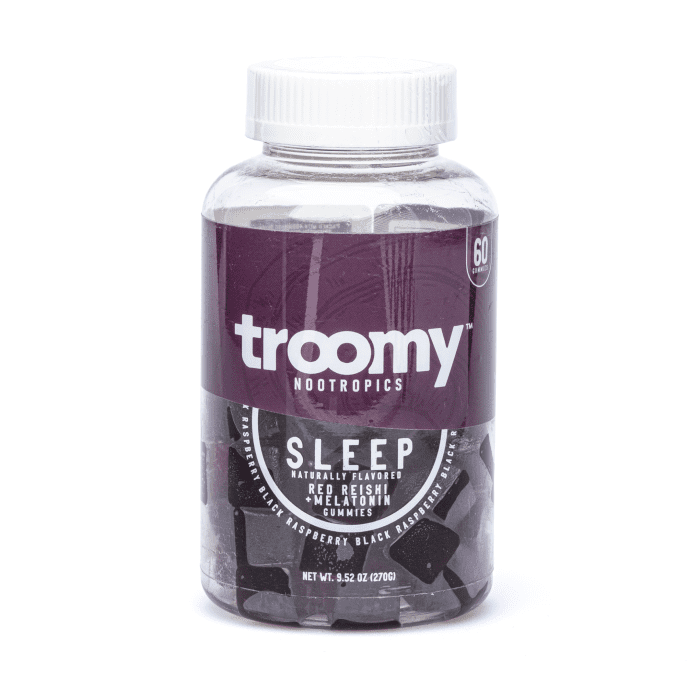 Troomy Nootropics Sleep Reishi Mushroom - 60 count - Black Raspberry - Bottle Front